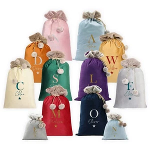 Personalisierter Samt Nikolaus Sack mit Initiale und Namen Weihnachtsgeschenk für Kinder - Bild 1 von 7