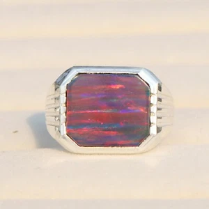 Flashy Black Fire Opal Ring, 925 Sterling Silver Signet Ring, Men's Ring For Her - Picture 1 of 6