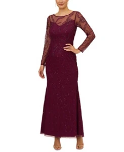 ADRIANNA PAPELL Studio Cassis beere Perlen verziert transparente Ärmel Kleid 16 = XL - Bild 1 von 10