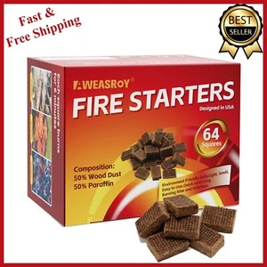Fire Starter Squares 64 - Fire Starters for Fireplace,Chimney,Bbq Grill,Camping - Picture 1 of 7