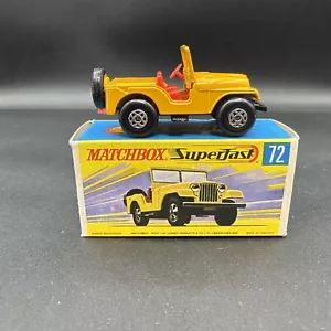 Vintage Lesney Matchbox Superfast #72 YELLOW STANDARD JEEP Original Box COMPLETE - Picture 1 of 10