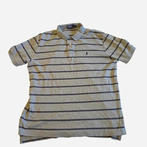 Polo Ralph Lauren Men’s Large Striped Polo Shirt Gray Navy Blue Cotton Short Slv - Picture 1 of 7