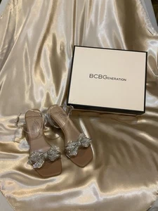 BCBGeneration Relso Silver And Tan Heels With Crystal Bows - Picture 1 of 6