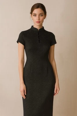 Maxi Vestido Harlow Nites Negro Cuello Simulado Floral Jacquard Talla 6 Cheongsam EE. UU. Foto 1 de 4