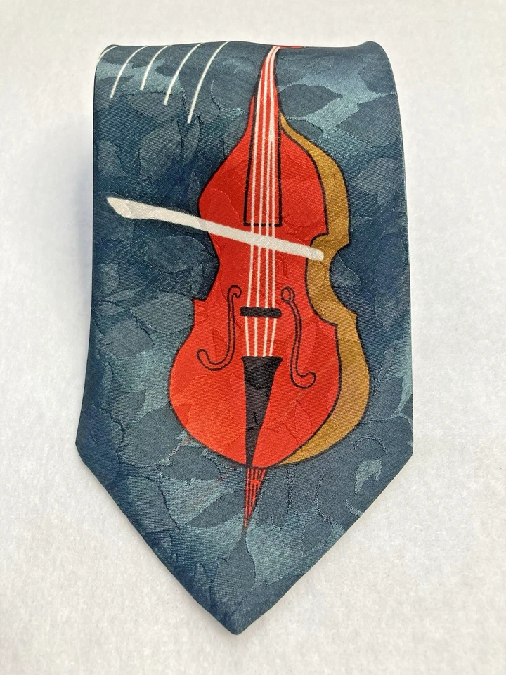 Corbata de seda para hombre tema musical violonchelo hecho en Florencia Italia notas musicales 3,5" x 56" Foto 1 de 4