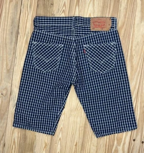 Men's Levi's Shorts 501 Blue Plaid Button Fly Denim Size 30 - Picture 1 of 7