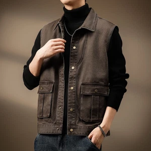 New Classic Denim Vest Men Vintage Button Sleeveless Jean Jacket Biker Waistcoat - Picture 1 of 12