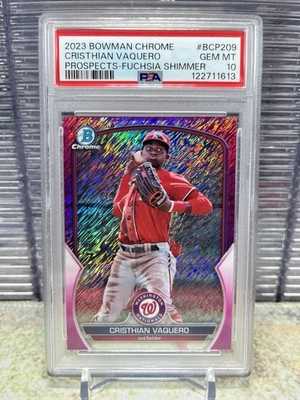 2023 Bowman Chrome #BCP-209 Cristhian Vaquero Fuchsia Shimmer /199 PSA 10 - Image 1 of 2