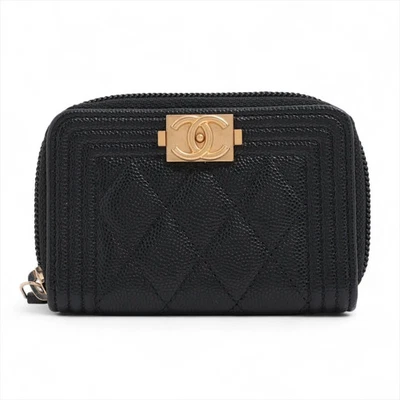 Monedero Chanel Boy Chanel piel de caviar negro dorado accesorios de metal 31st Foto 1 de 4