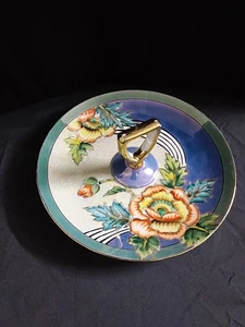 Vassoio vintage Giappone LUSTERWARE TIDBIT MANICO CENTRALE SPLENDIDO ART DECO FLOREALE - Foto 1 di 5