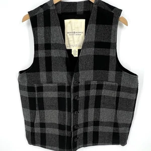 Vintage Ralph Lauren Denim & Supply Black and Gray Plaid Wool Blend Vest Size L - Picture 1 of 8