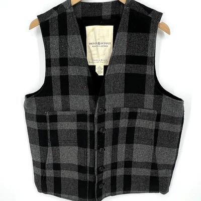 Vintage Ralph Lauren Denim & Supply Black and Gray Plaid Wool Blend Vest Size L - Image 1 of 4