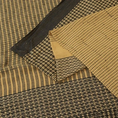 Sari vintage sánscriti crema algodón puro tejido geométrico 5+ yardas Heritage    Foto 1 de 4