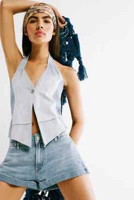 Free People We The Free Lion Heart Denim Shorts in Blue Size 26 RRP £78 - Image 1 of 3