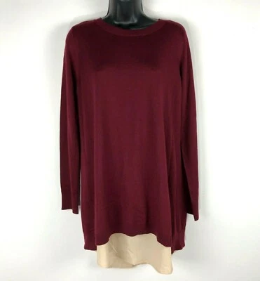 Suéter Umgee S túnica granate crema columpio gasa espalda dividida ls Foto 1 de 4