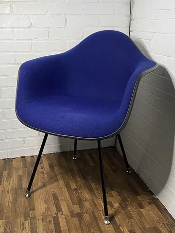 Blue Herman Miller Eames Upholstered Arm Chair W/Black Shell Cover