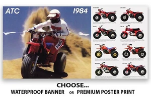 Honda ATC 1984 alineación folleto póster banner anuncio fabricante de equipos originales especificaciones folleto - Imagen 1 de 4