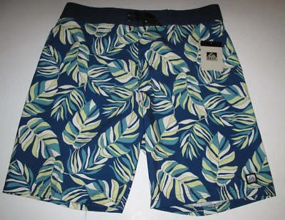 Men's Reef 34 Surf Swim Board Shorts Navy Blue Green Tropical - Image 1 of 3