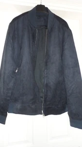 BNWOT Men's Mango Navy Faux Suede L'Sleeved Harrington Jacket, UK Size M - Picture 1 of 4