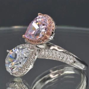 4.00Ct Pear Cut VVS1/D Diamond Two Stone Engagement Ring 14K White Gold Finish - Picture 1 of 7