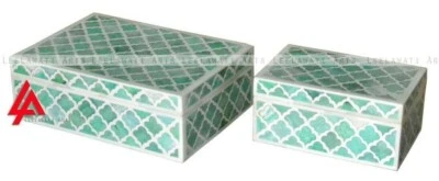 Green Bone Inlay Jewelry Storage Decorative Boxes - Image 1 of 4