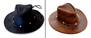 NEW Unisex Western Leather Cowboy Hat Outback Vintage Style Aussie Costume