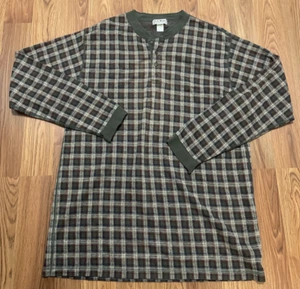 L.L.Bean Thermal Henley Mens XX-Large Tall Plaid USA Made Green - Picture 1 of 13