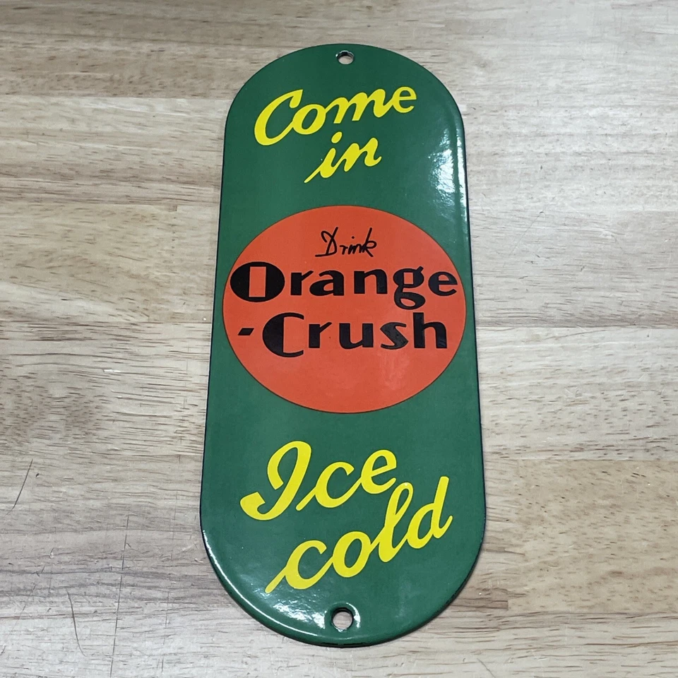 DE COLECCIÓN NARANJA CRUSH SODA POP PUERTA PALMA EMPUJE PORCELANA LETRERO COCHE GASÓLEO CAMIÓN Foto 1 de 4