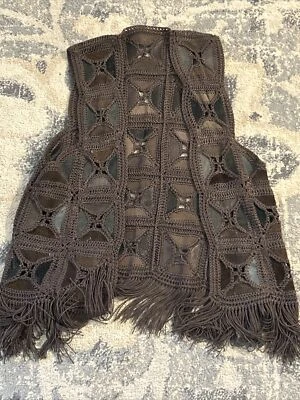Handmade Ecuadorian Cotton  And Leather Vest Women Brown - Image 1 of 3
