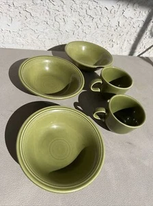 5 Vintage Fiesta Turf Green ￼ soup bowls, Coffee Cup Mug Fiestaware Ironstone - Picture 1 of 10