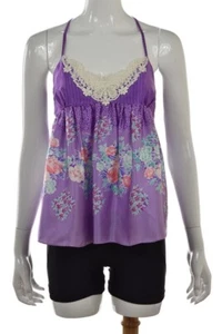 New Yumi Kim Womens Top Size XS Purple Floral Blouse Silk Shirt NWT - Picture 1 of 6