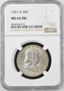 1951-D  FRANKLIN US Half Dollar,   MS64 by NGC,   FBL,   a SUPERB coin!!!! - Picture 1 of 4