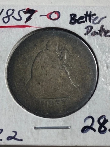 1857-O Seated Liberty Quarter, Much Better Date, 99c shipping Cover