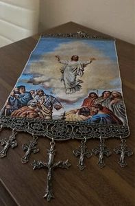 Religious icon banner of Jesus Christ Pure Cotton with Gold Yarn Wall Hand Made - Picture 1 of 9
