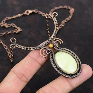 Memorial Day Sale Oval Natural Serpentine Wire Wrapped Necklace Jewelry Copper - Picture 1 of 6