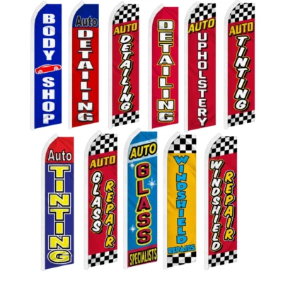 Auto Body Mechanic Services Variations Swooper Flutter Advertising Banner Flags - Image 1 of 3