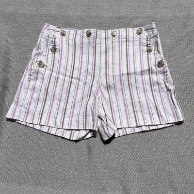Pantalones Cortos Trina Turk Rayas Mezcla de Lino Estilo Marinero Botón Cintura Alta Talla 10 Foto 1 de 4