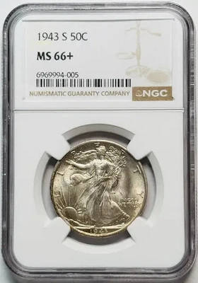 1943 S Walking Liberty Half Dollar NGC MS-66+ Plus - Image 1 of 2