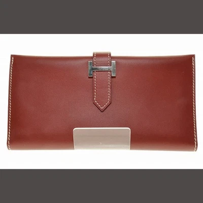 Hermes Oso Clásico Cuero Herrajes Cartera Larga Doble Plegable Moneda Tarjeta Mate Usado baf Foto 1 de 4