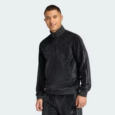 Nueva Chaqueta Adidas VELOUR Media Cremallera TRACK Negra Top Para Hombre Talla L Foto 1 de 4