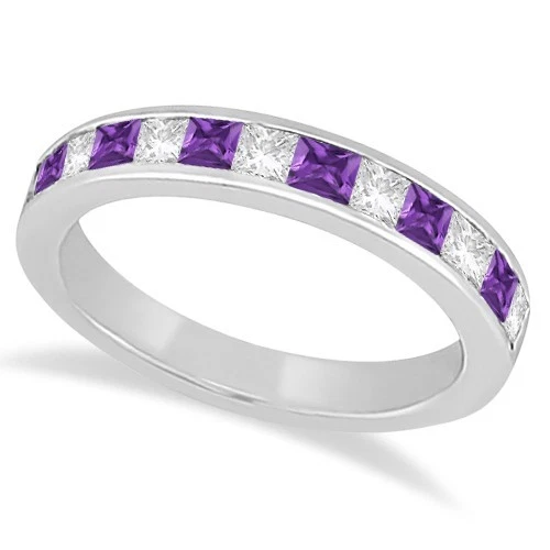 Princess Cut Channel Amethyst Diamond Wedding Ring 14k White Gold Plated 0.70ct - Image 1 of 1