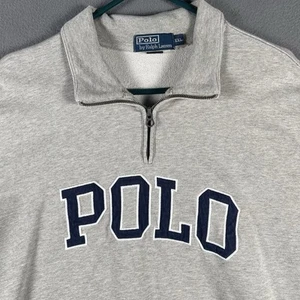 Vintage Polo Ralph Lauren 1/4 Zip Sweater 2XL Gray Preppy Spell Out 90’s Flag - Picture 1 of 7