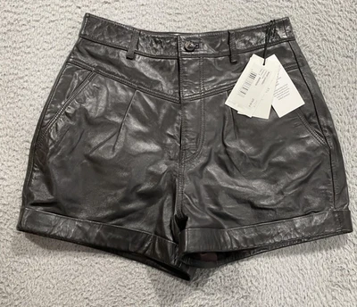 Pantalones Cortos Ba&sh Mujer Pequeños Marrón Cuero Cordero Leandro Tiro Alto Elegante A Medida Foto 1 de 4