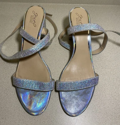 Jewel Badgley Mischka Newberry Formal Dress Sandal Shoes Sz 11 Silver Glitter  - Image 1 of 4