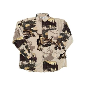 VTG Michael Austin Rugged Wear Deer Print Shirt Men L Wildlife Outdoors Hunting - Picture 1 of 8