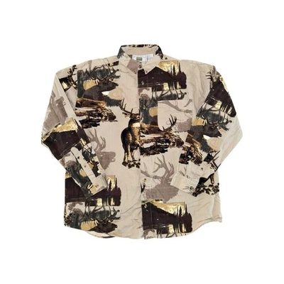 VTG Michael Austin Rugged Wear Deer Print Shirt Men L Wildlife Outdoors Hunting - Image 1 of 4