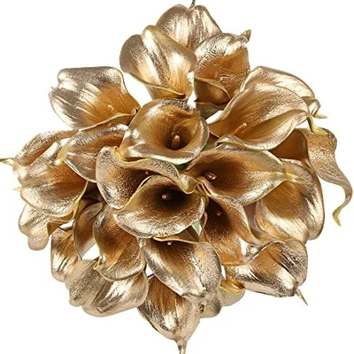  Gold Flowers, 24pcs Gold Calla Lilies Artificial Flowers for Decoration Golden - Image 1 of 4
