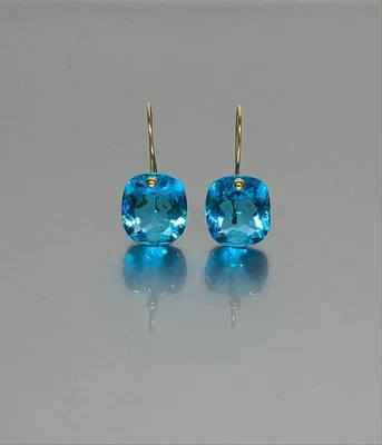 Blue Topaz Earrings 925 Sterling Silver Cushion Dangle Earrings For Her - Image 1 of 4