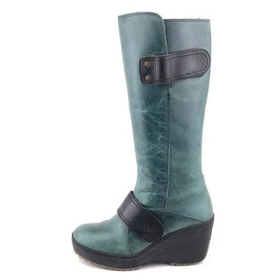 Fly London Morganne Mux 坡跟高筒靴 37 欧码女式 6-6.5 绿色皮革 — 第 1/4 张图片