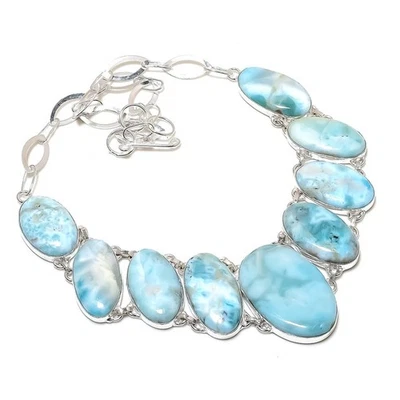 Karibische Larimar ovale Form Edelstein Halskette handgefertigtes Geschenk Sc... - Bild 1 von 4